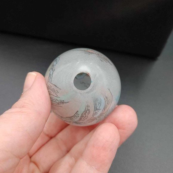 Vintage Reverse Hand Painted Glass Egg Japanese Scene Mountain Tree - No Stand - Picture 8 of 9